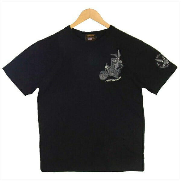 VANSON バンソン ルーニーテューンズ モーターサイクル 刺繍 半袖 Tシャツ ブラック系 L【極上美品】【中古】