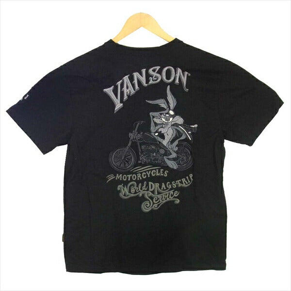 VANSON バンソン ルーニーテューンズ モーターサイクル 刺繍 半袖 Tシャツ ブラック系 L【極上美品】【中古】