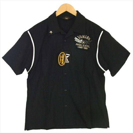 VANSON バンソン LTV-714 TWEETY トゥイーティー 刺繍 半袖 ボーリングシャツ 黒系 L【新古品】【未使用】【中古】