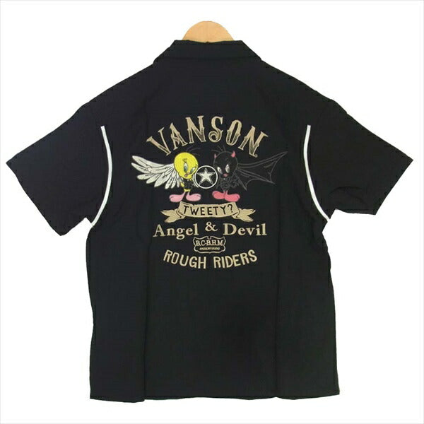 VANSON バンソン LTV-714 TWEETY トゥイーティー 刺繍 半袖 ボーリングシャツ 黒系 L【新古品】【未使用】【中古】