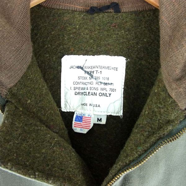 SPIEWAK スピーワック JACKET TANKER INTERMEDIATE TYPE T-1 USA製 ミリタリー MA-1 ブルゾン カーキ(オリーブグリーン)系 M【中古】