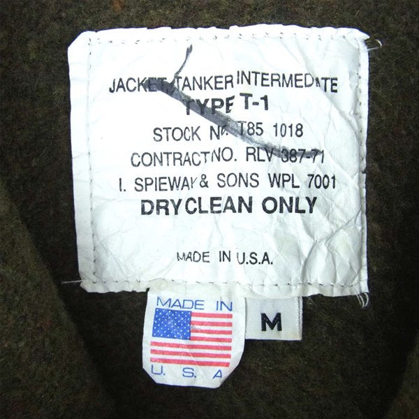 SPIEWAK スピーワック JACKET TANKER INTERMEDIATE TYPE T-1 USA製 ミリタリー MA-1 ブルゾン カーキ(オリーブグリーン)系 M【中古】