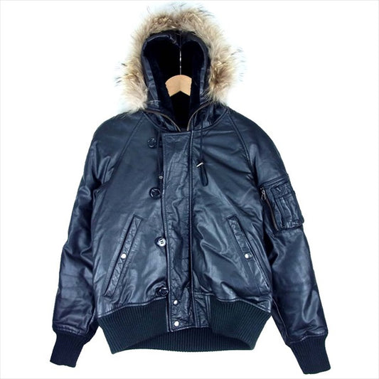 リューグーレザーズ N-2B 馬革 ホースハイド  レザー ジャケット 黒系 L【中古】