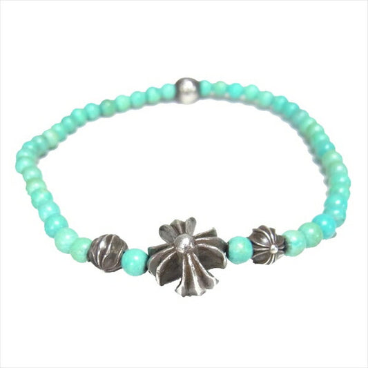 CHROME HEARTS クロムハーツ（原本有） 国内正規店原本付属 4mm BEAD クロスボール ターコイズ ビーズ ブレスレット 水色系【中古】