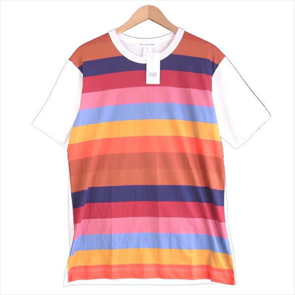 COMME des GARCONS SHIRT コムデギャルソンシャツ S28103-2 マルチカラーストライプ クルーネック Tシャツ 白系 X【新古品】【未使用】【中古】