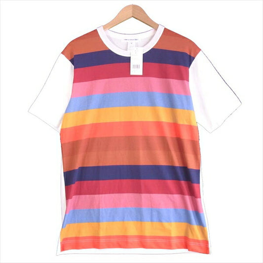 COMME des GARCONS SHIRT コムデギャルソンシャツ S28103-2 マルチカラーストライプ クルーネック Tシャツ 白系 X【新古品】【未使用】【中古】