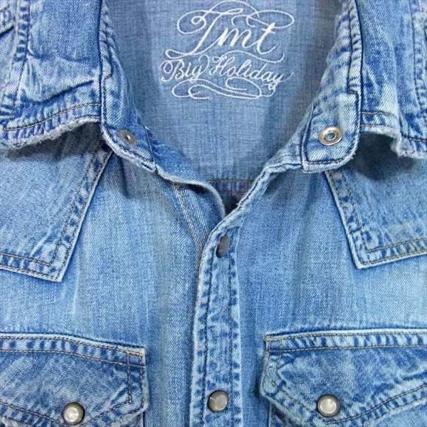 TMT ティーエムティー TSH-S1313 S/SL CRUSH DENIM SHIRT 13SS  クラッシュ 半袖 デニムシャツ ブルー系 M【中古】
