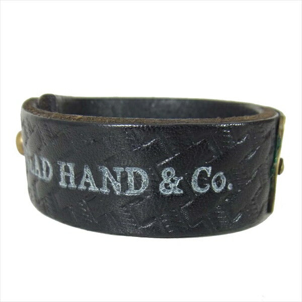 GLADHAND & Co. グラッドハンド ブラス 真鍮 プレートロゴ エンボスレザー ブレスレット ブラック系【中古】