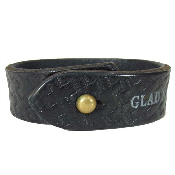 GLADHAND & Co. グラッドハンド ブラス 真鍮 プレートロゴ エンボスレザー ブレスレット ブラック系【中古】