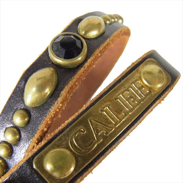 CALEE キャリー CL-14ST118 ナロー スタッズ レザー 真鍮 タグ 皮革 ブレスレット ダークブラウン系【中古】