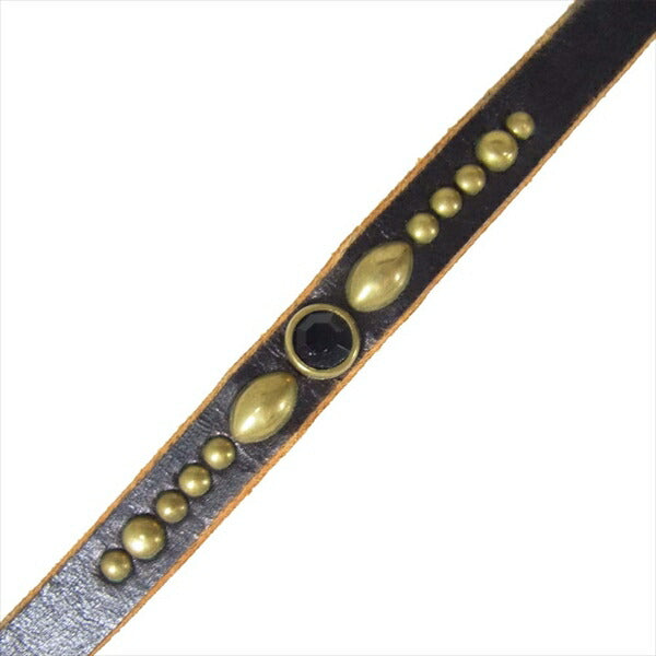 CALEE キャリー CL-14ST118 ナロー スタッズ レザー 真鍮 タグ 皮革 ブレスレット ダークブラウン系【中古】