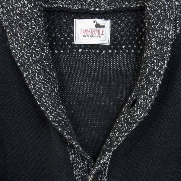 GANGSTERVILLE ギャングスタービル ロゴ刺繍 切替 ショールカラー カーデ カーディガン ブラック系 M【美品】【中古】