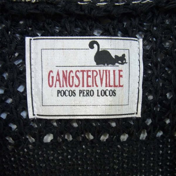 GANGSTERVILLE ギャングスタービル ロゴ刺繍 切替 ショールカラー カーデ カーディガン ブラック系 M【美品】【中古】