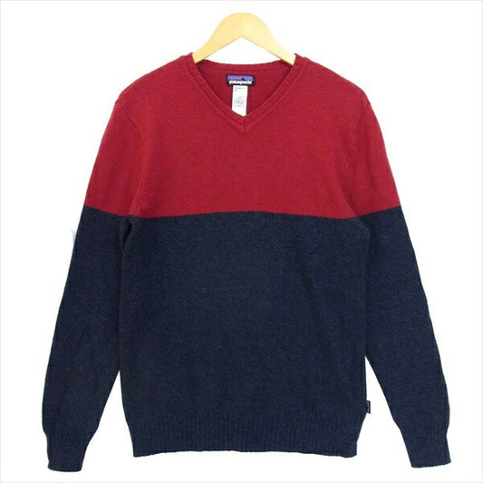 patagonia パタゴニア 13年製 51180 Lambswool V-Neck ラムウール Vネック セーター ニット 赤×ネイビー系 S【中古】