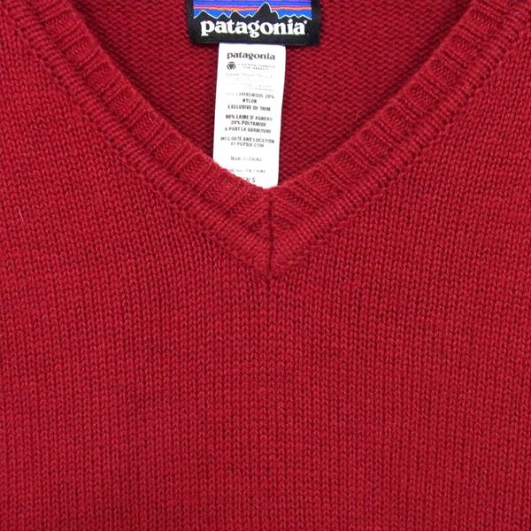 patagonia パタゴニア 13年製 51180 Lambswool V-Neck ラムウール Vネック セーター ニット 赤×ネイビー系 S【中古】