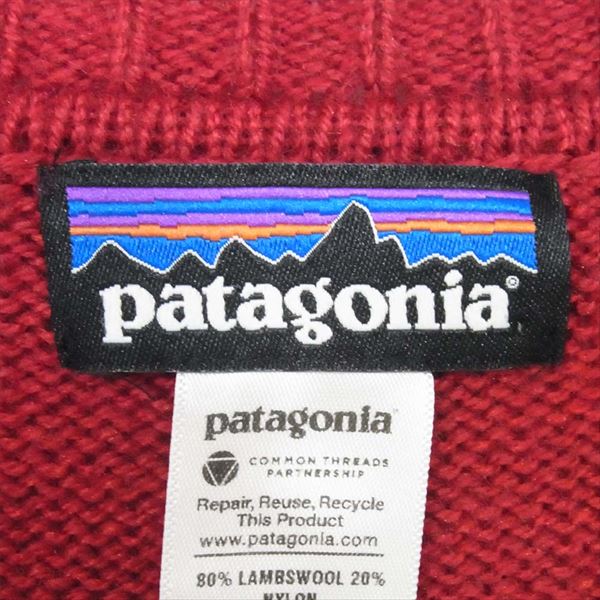 patagonia パタゴニア 13年製 51180 Lambswool V-Neck ラムウール Vネック セーター ニット 赤×ネイビー系 S【中古】