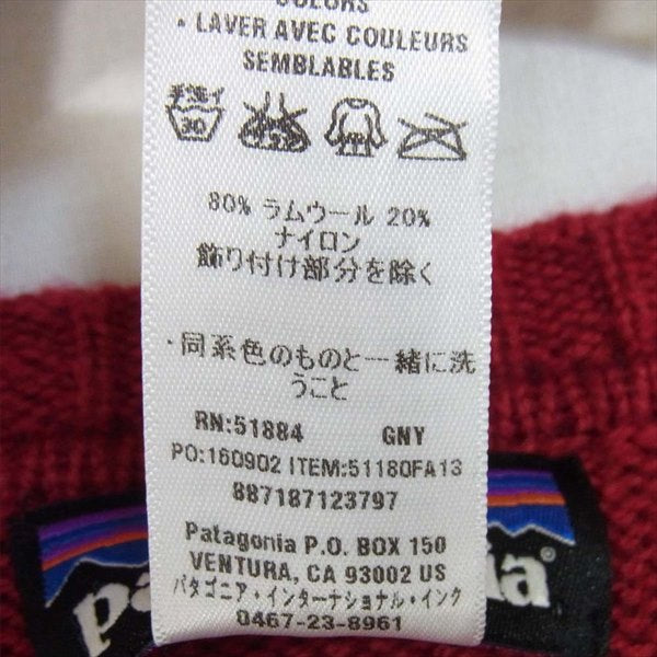 patagonia パタゴニア 13年製 51180 Lambswool V-Neck ラムウール Vネック セーター ニット 赤×ネイビー系 S【中古】