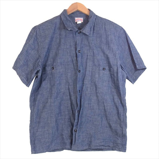 The REAL McCOY'S ザリアルマッコイズ 8 HOUR UNION シャンブレー ワーク 半袖シャツ インディゴブルー系 16【中古】