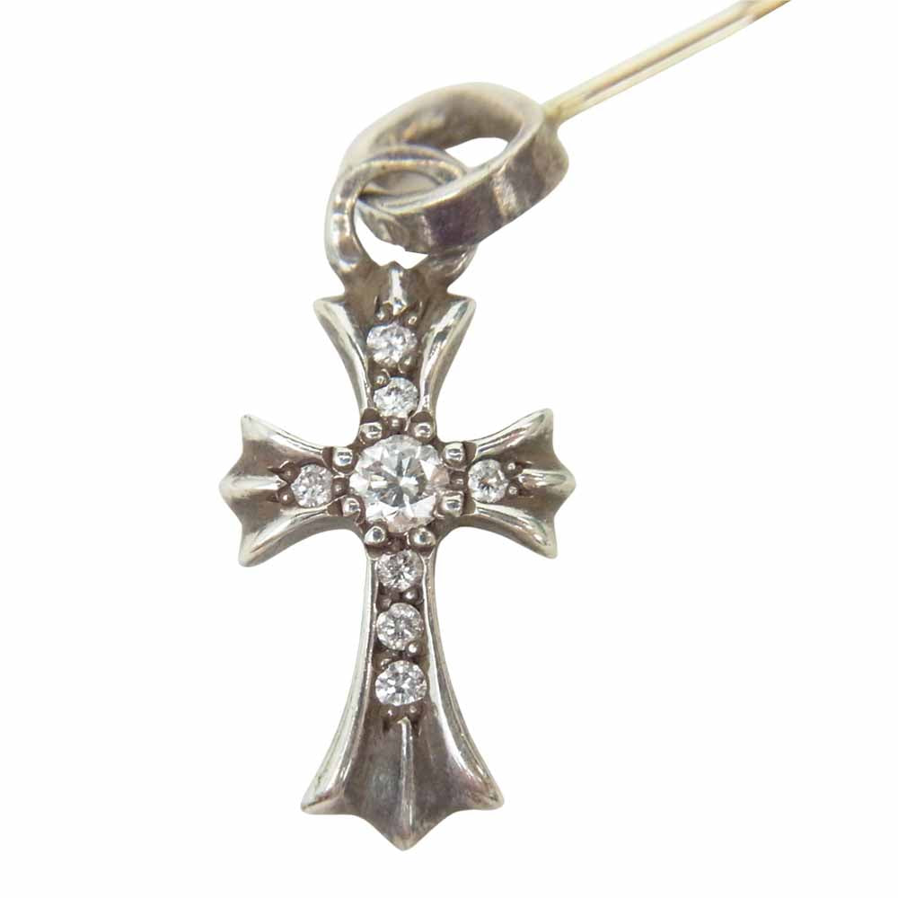 CHROME HEARTS クロムハーツ（原本無） ベイビー ファット クロス チャーム パヴェ ダイヤ ドロップ ピアス シルバー【中古】