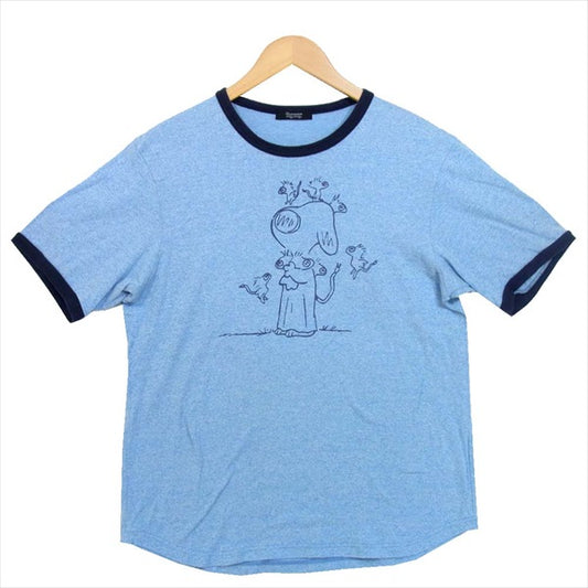 UNDERCOVER アンダーカバー トリム リンガー 半袖Tシャツ プリント コットン パイピング Tシャツ 水色系 3【中古】