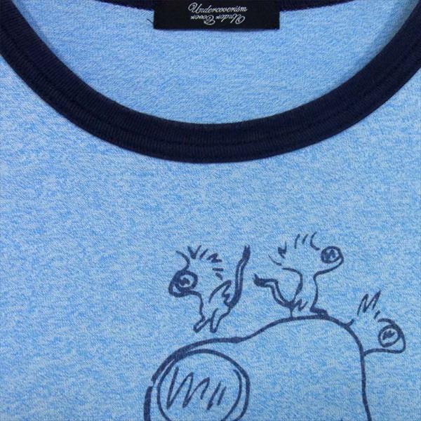 UNDERCOVER アンダーカバー トリム リンガー 半袖Tシャツ プリント コットン パイピング Tシャツ 水色系 3【中古】