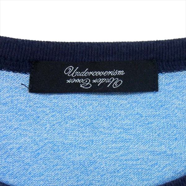 UNDERCOVER アンダーカバー トリム リンガー 半袖Tシャツ プリント コットン パイピング Tシャツ 水色系 3【中古】