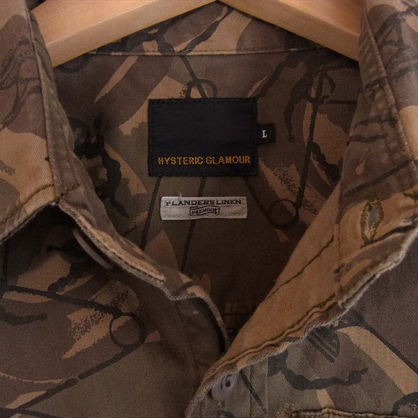 HYSTERIC GLAMOUR ヒステリックグラマー 0243AH06 US STENCIL pt 安全ピン カモ ミリタリー ジャケット カーキ(オリーブグリーン)系 L【中古】