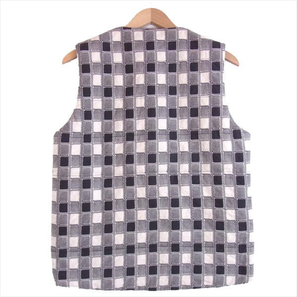 クオン 1802V01 VEST 吉野格子 中綿 総柄 コットン ベスト ジレ 黒×白 M【美品】【中古】