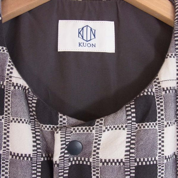 クオン 1802V01 VEST 吉野格子 中綿 総柄 コットン ベスト ジレ 黒×白 M【美品】【中古】