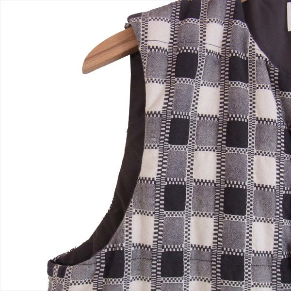 クオン 1802V01 VEST 吉野格子 中綿 総柄 コットン ベスト ジレ 黒×白 M【美品】【中古】