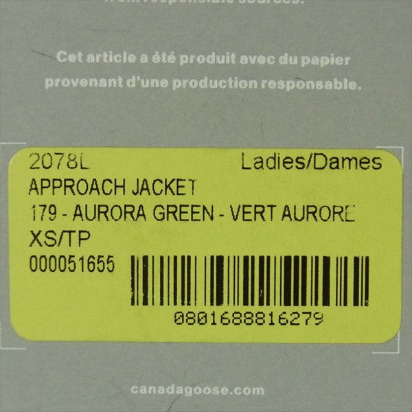 CANADA GOOSE カナダグース 国内正規品 サザビーリーグ 2078L APPROACH JACKET アプローチ レディース ダウンジャケット ライトグリーン系 XS【新古品】【未使用】【中古】