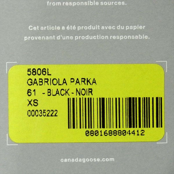 CANADA GOOSE カナダグース 国内正規品 サザビーリーグ 5806L カナダ製 ガブリオラパーカー レディース ダウンジャケット ブラック系 XS【新古品】【未使用】【中古】