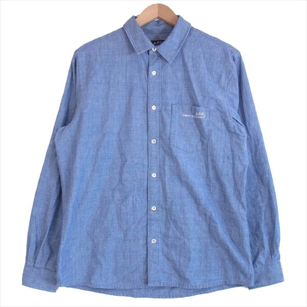 A.P.C. アーペーセー 胸ロゴ刺? コットン ダンガリー シャツ 長袖シャツ インディゴブルー系 M【美品】【中古】