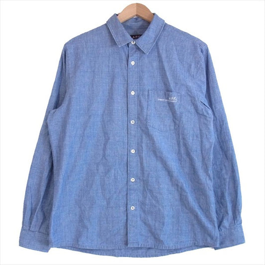 A.P.C. アーペーセー 胸ロゴ刺? コットン ダンガリー シャツ 長袖シャツ インディゴブルー系 M【美品】【中古】