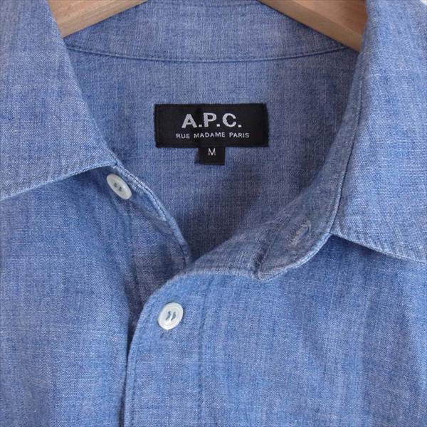 A.P.C. アーペーセー 胸ロゴ刺? コットン ダンガリー シャツ 長袖シャツ インディゴブルー系 M【美品】【中古】