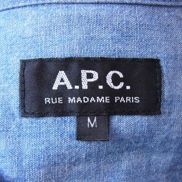 A.P.C. アーペーセー 胸ロゴ刺? コットン ダンガリー シャツ 長袖シャツ インディゴブルー系 M【美品】【中古】