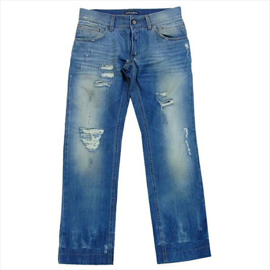 DOLCE&GABBANA ドルチェアンドガッバーナ ダメージ加工 イタリア製 デニム パンツ インディゴブルー系 48【中古】