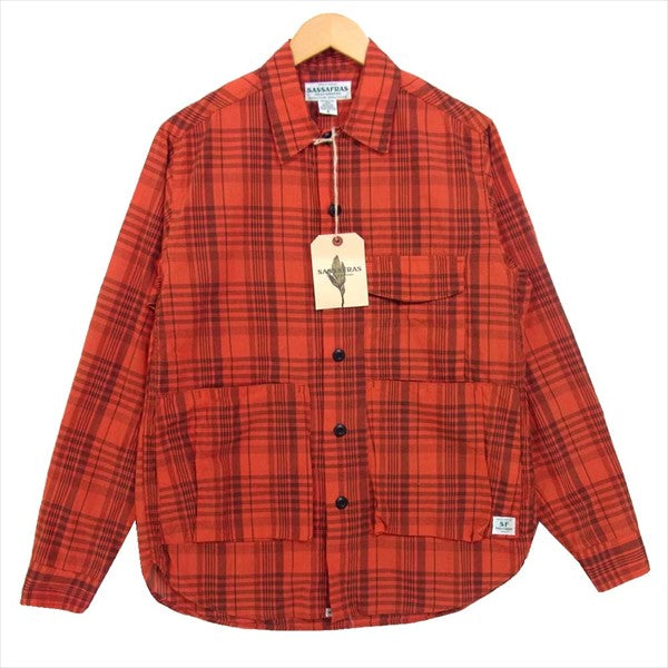 SASAFRAS ササフラス SF-191482 DIGS CREW HALF コットン リネン ハーフ シャツ ジャケット レッド系 S【中古】