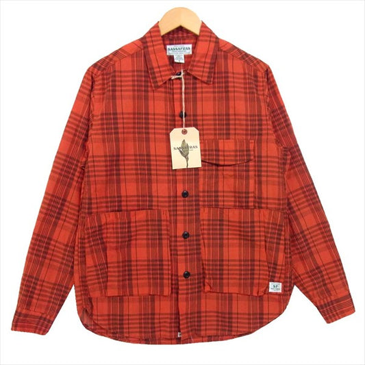 SASAFRAS ササフラス SF-191482 DIGS CREW HALF コットン リネン ハーフ シャツ ジャケット レッド系 S【中古】