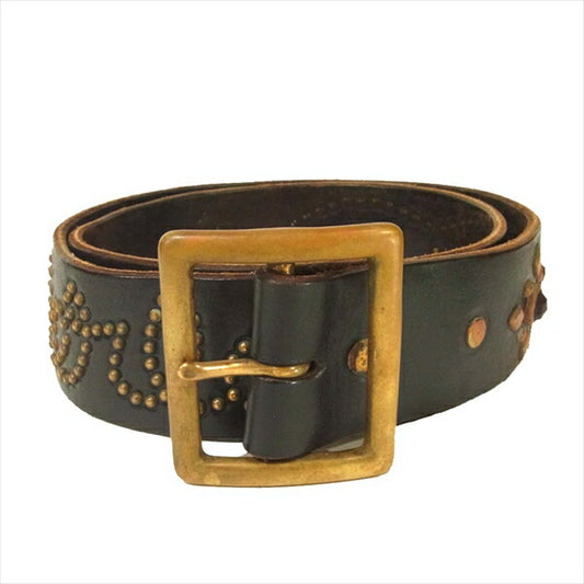 TENDERLOIN テンダーロイン × HTC T-STUDS 2ND ブランドロゴスタッズ レザーベルト ブラウン系【中古】