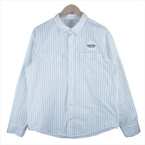 TENDERLOIN テンダーロイン ロゴワッペン ストライプ ワークシャツ 長袖シャツ 白系 M【中古】
