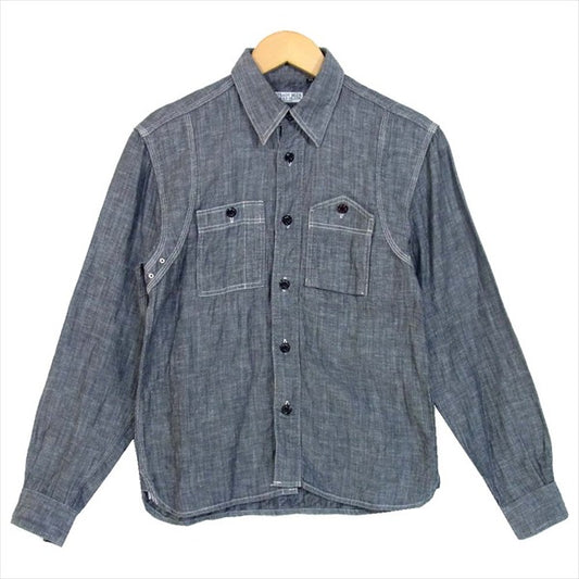 R.J.B アールジェイビー 裏地千鳥格子 シャンブレー 長袖シャツ コットン シャツ ダークグレー系 34【中古】