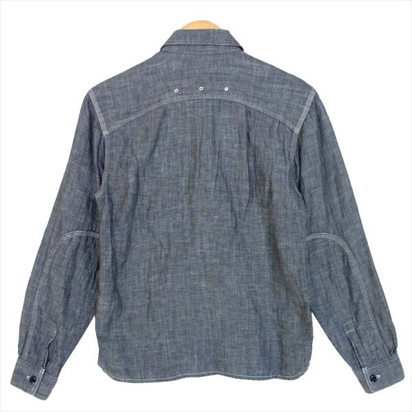 R.J.B アールジェイビー 裏地千鳥格子 シャンブレー 長袖シャツ コットン シャツ ダークグレー系 34【中古】