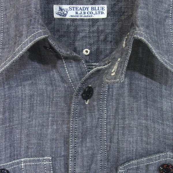 R.J.B アールジェイビー 裏地千鳥格子 シャンブレー 長袖シャツ コットン シャツ ダークグレー系 34【中古】