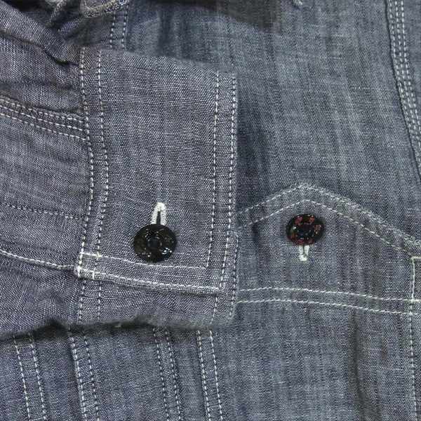 R.J.B アールジェイビー 裏地千鳥格子 シャンブレー 長袖シャツ コットン シャツ ダークグレー系 34【中古】