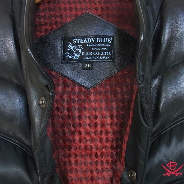 R.J.B アールジェイビー STEADY BLUE 羊革 ラムレザー 切替 ダウン ベスト 日本製 ダウンベスト 黒系 36【中古】