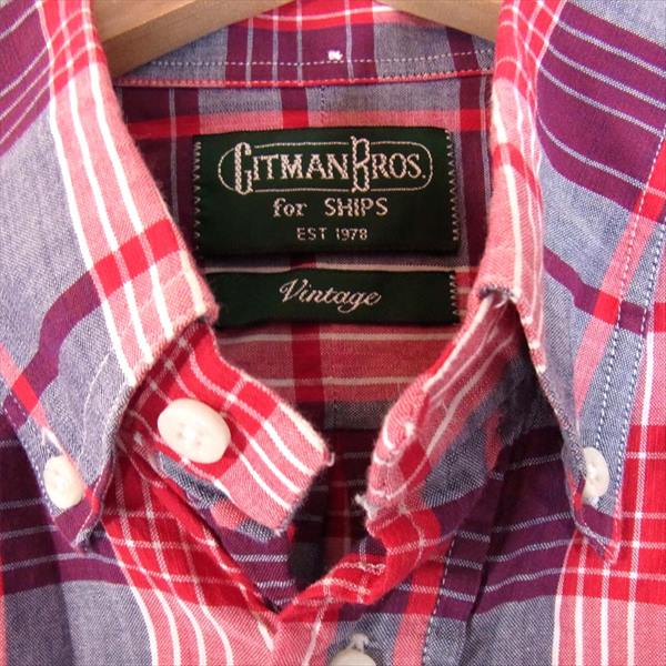 GITMAN BROS. for SHIPS ギットマンブラザーズフォーシップス SHIPS別注 BD ボタンダウン チェック 長袖シャツ レッド系 15 1/2R【中古】