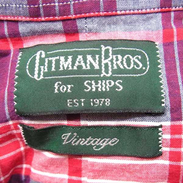 GITMAN BROS. for SHIPS ギットマンブラザーズフォーシップス SHIPS別注 BD ボタンダウン チェック 長袖シャツ レッド系 15 1/2R【中古】