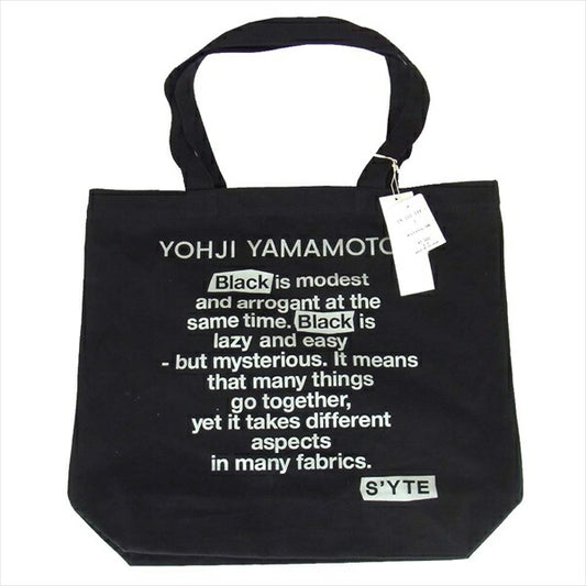 Yohji Yamamoto ヨウジヤマモト S'YTE ロゴ プリント キャンバス トートバッグ 黒系【新古品】【未使用】【中古】