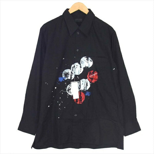 Yohji Yamamoto ヨウジヤマモト UB-B56-084 S'YTE 100/2 Broad Splash Paint Processing Shirt ブロード スプラッシュペイント 長袖シャツ 黒系 4【新古品】【未使用】【中古】